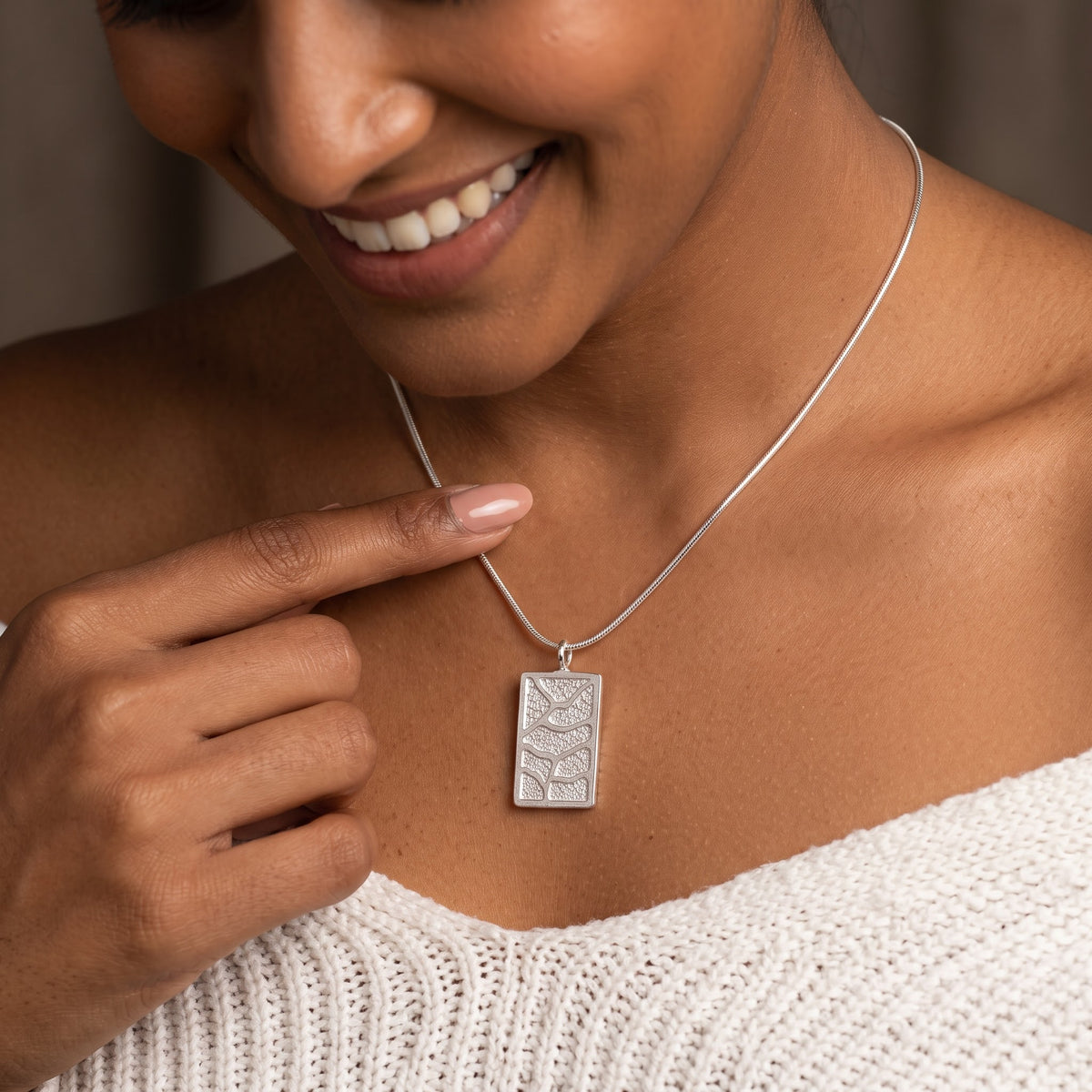 Sterling Silver Pendant Earring Set | Textured Rectangle Jewelry