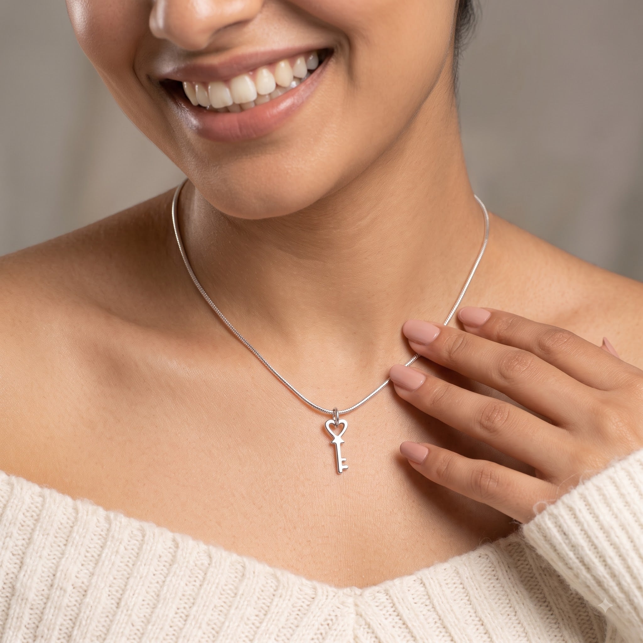 Sterling Silver Heart Key Necklace | Minimalist Key Pendant Jewelry | Dainty Gift for Her | Love Key Necklace | Christmas & Birthday Gift