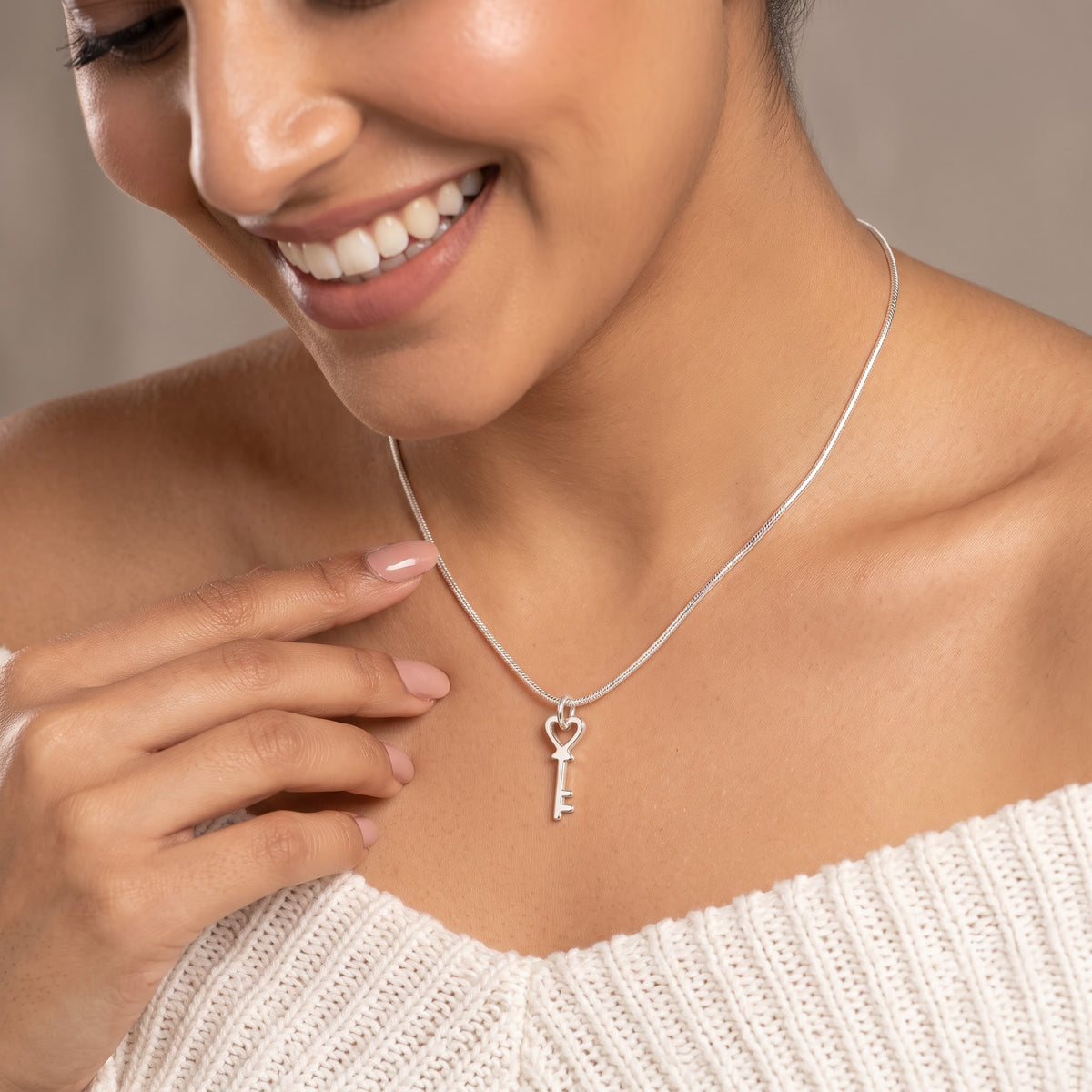 Sterling Silver Heart Key Necklace | Minimalist Key Pendant Jewelry | Dainty Gift for Her | Love Key Necklace | Christmas & Birthday Gift