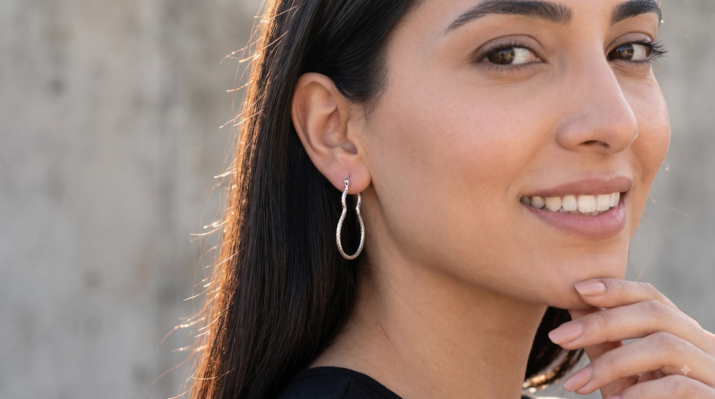 925 Sterling Silver Teardrop Hoop Earrings, Twisted Silver Hoops, Minimalist Earrings, Everyday Jewelry Gift for Her