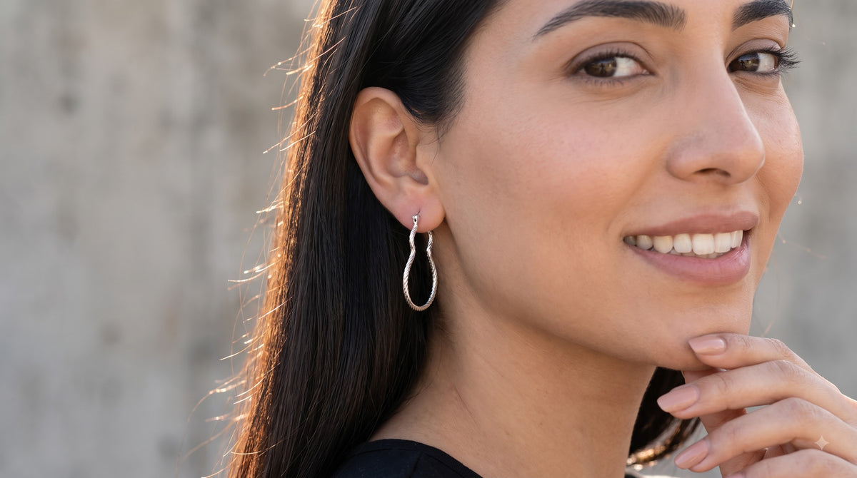 925 Sterling Silver Teardrop Hoop Earrings, Twisted Silver Hoops, Minimalist Earrings, Everyday Jewelry Gift for Her