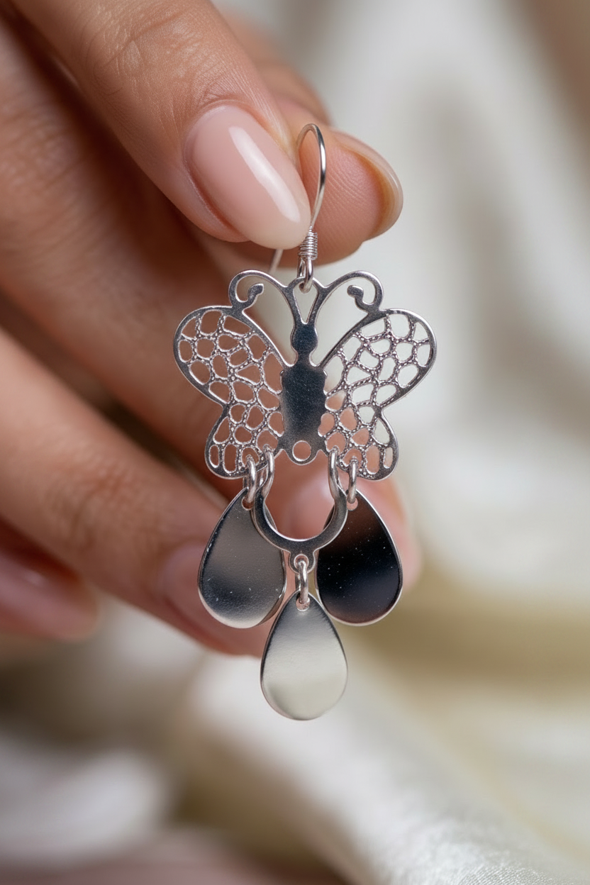 Butterfly Dangle Earrings: Silver-Plated Boho Teardrop Jewelry