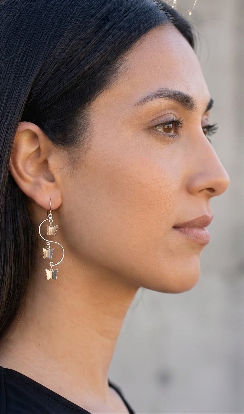 Sterling Silver Butterfly Dangle Earrings – Minimalist Boho Jewelry