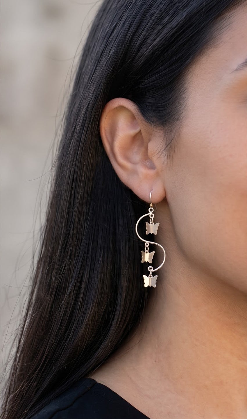 Sterling Silver Butterfly Dangle Earrings – Minimalist Boho Jewelry