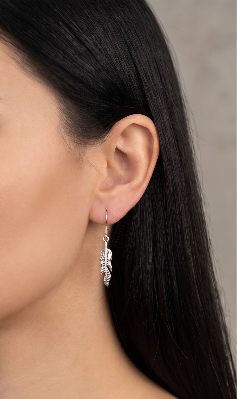 Sterling Silver Feather Dangle Earrings, Boho Minimalist Drop Jewelry