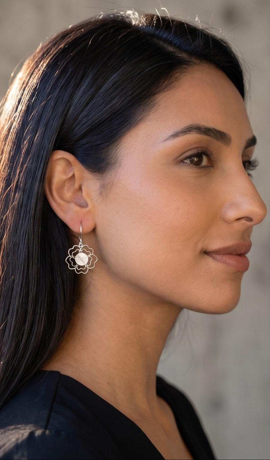 925 Sterling Silver Flower Earrings, Floral Dangle Earrings, Botanical Silver Jewelry, Lightweight Statement Earrings, Gift for Her