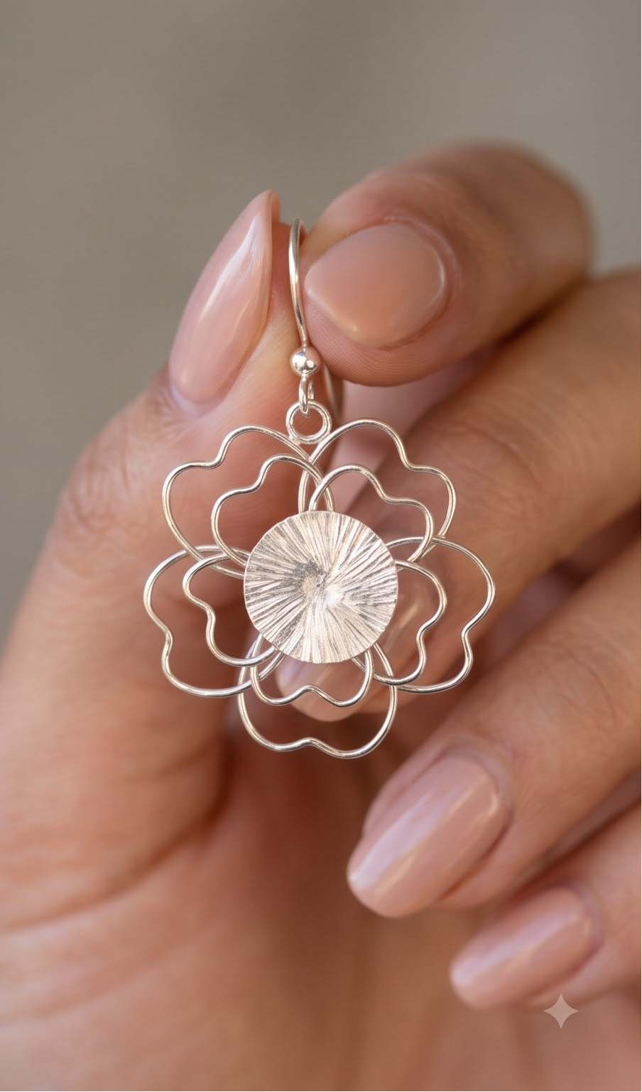 925 Sterling Silver Flower Earrings, Floral Dangle Earrings, Botanical Silver Jewelry, Lightweight Statement Earrings, Gift for Her