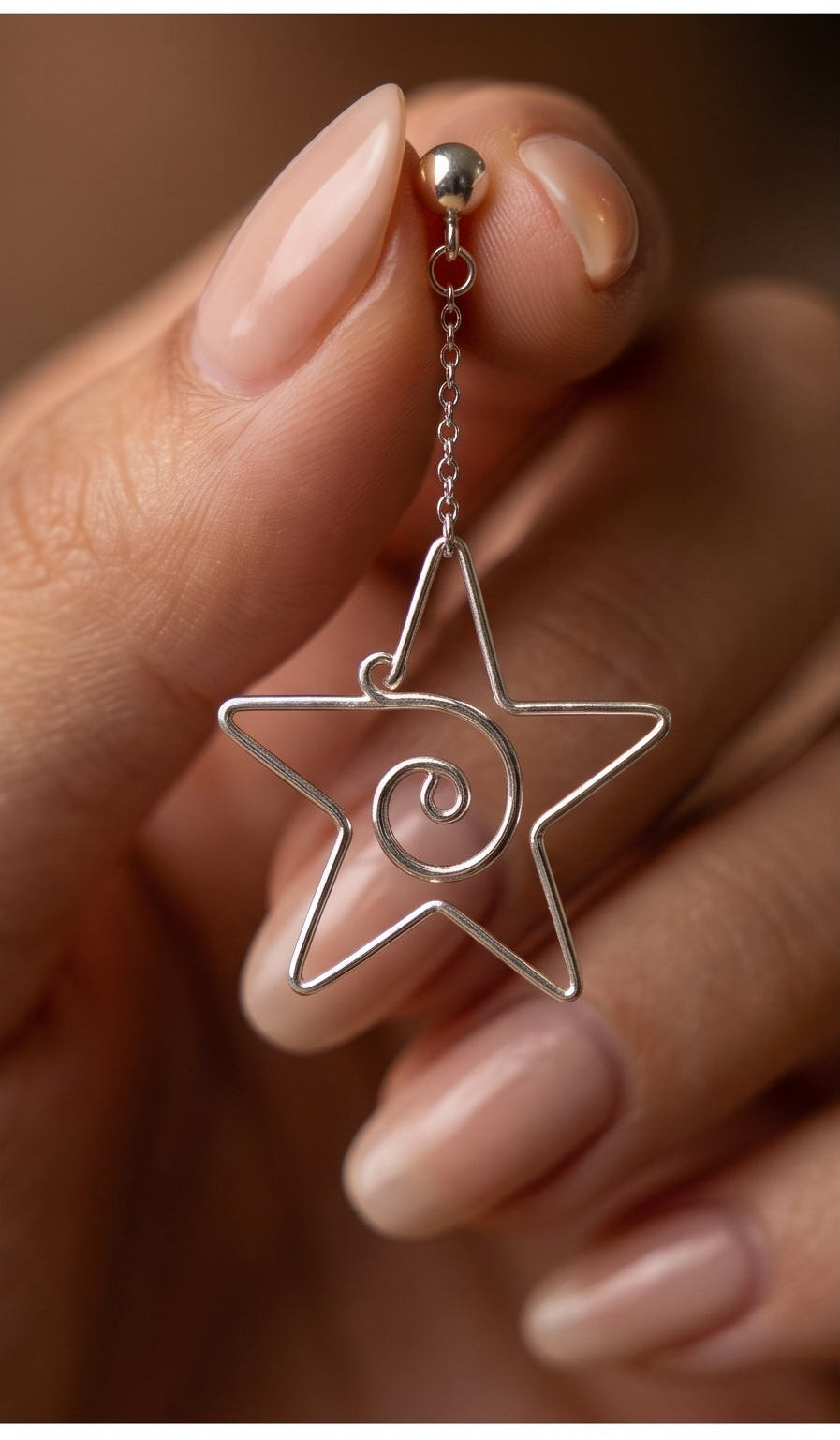 Sterling Silver Star Drop Earrings, Celestial Dangle, Handmade Swirl Detail Jewelry