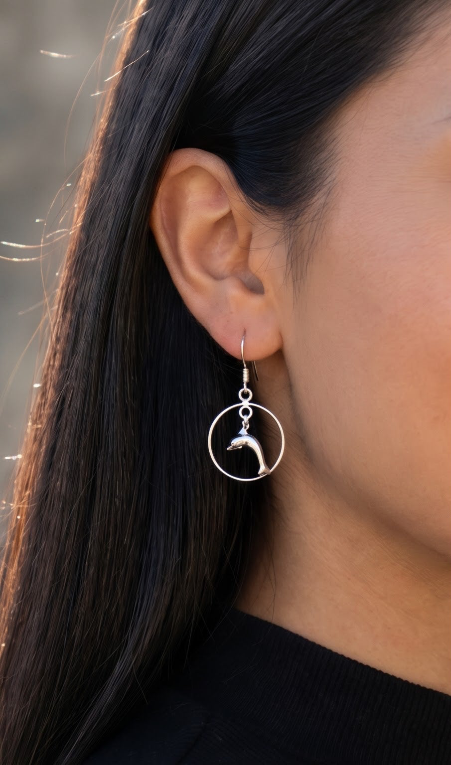 Handmade Silver Dolphin Earrings, Sterling Silver Dangle Earrings, Ocean Lover Gift for Her, Nautical Jewelry, Birthday Gift