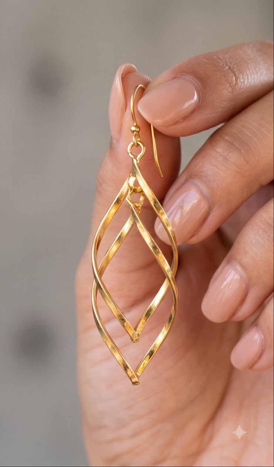 Sterling Silver Gold Plated Twist Drop Earrings, Geometric Dangle Jewelry