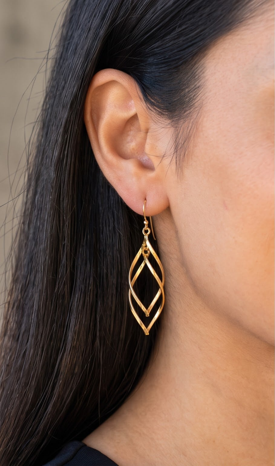 Sterling Silver Gold Plated Twist Drop Earrings, Geometric Dangle Jewelry