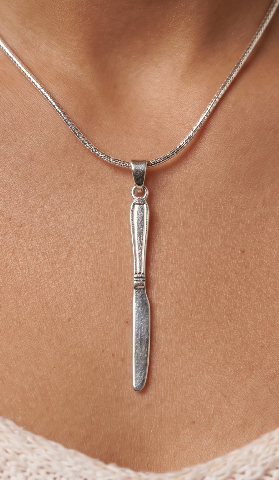 Knife Pendant Necklace & Dangle Earrings Set | Minimalist Silver Jewelry