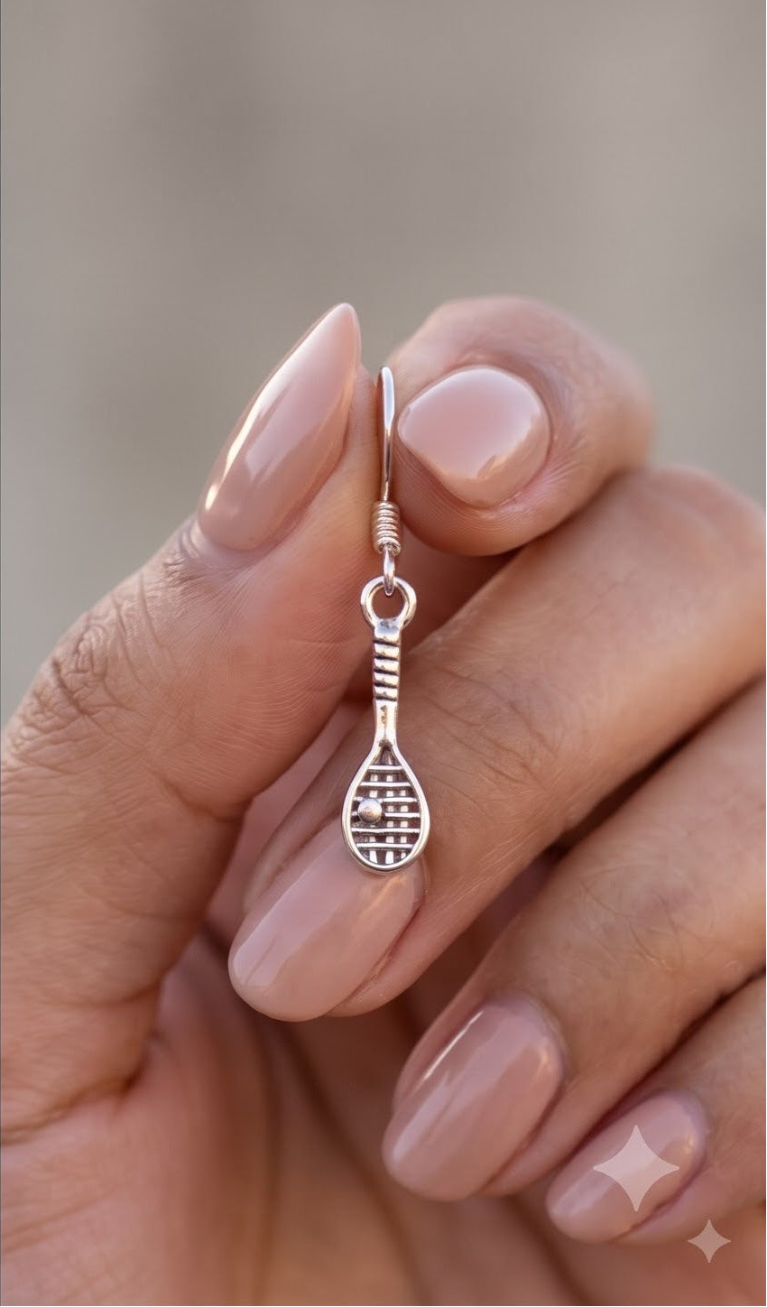 Handmade Silver Tennis Racket Earrings, Sterling Silver Sports Earrings, Tennis Gift for Her, Athlete Jewelry, Birthday Gift