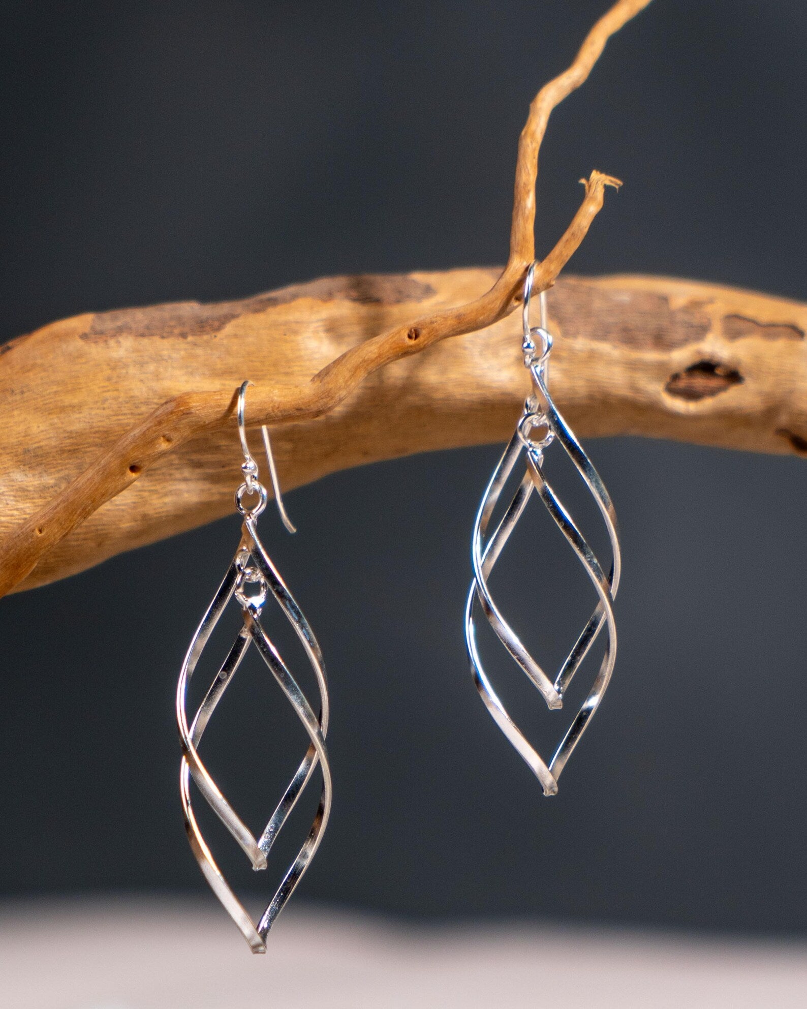 Sterling Silver Gold Plated Twist Drop Earrings, Geometric Dangle Jewelry