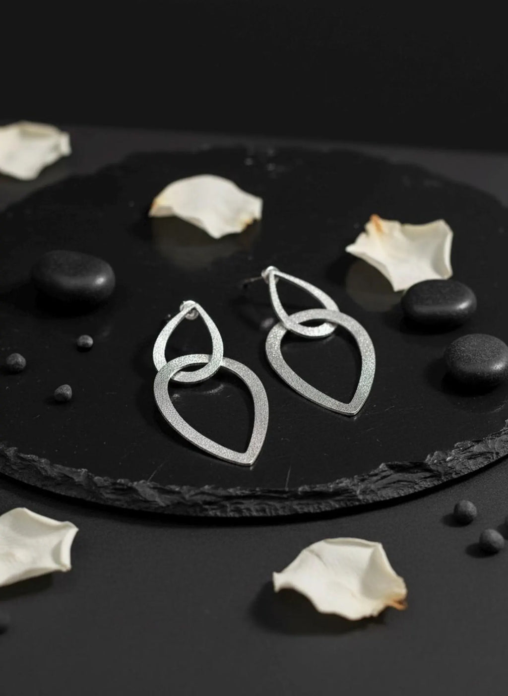 Brushed Silver Teardrop Dangle Earrings | Lightweight Holiday Jewelry