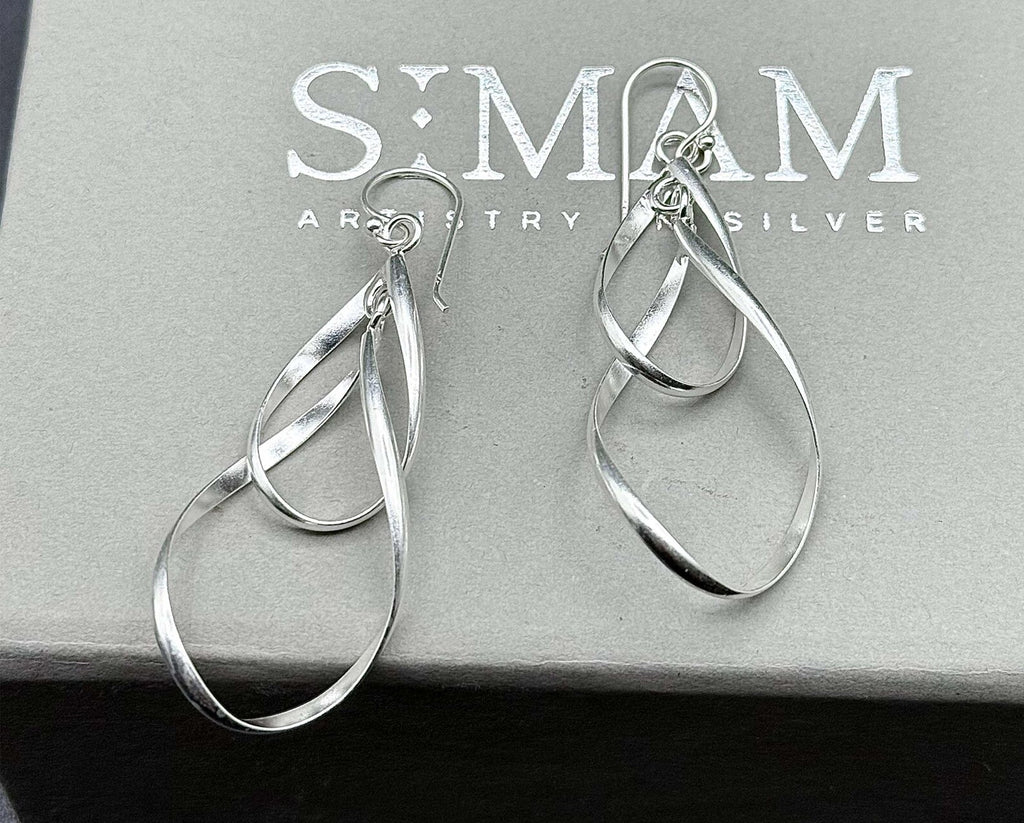 Handmade Silver Twist Dangle Earrings