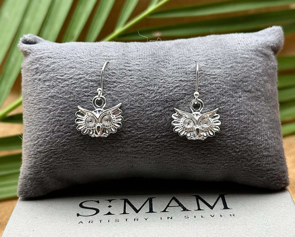 Sterling Silver Owl Dangle Earrings