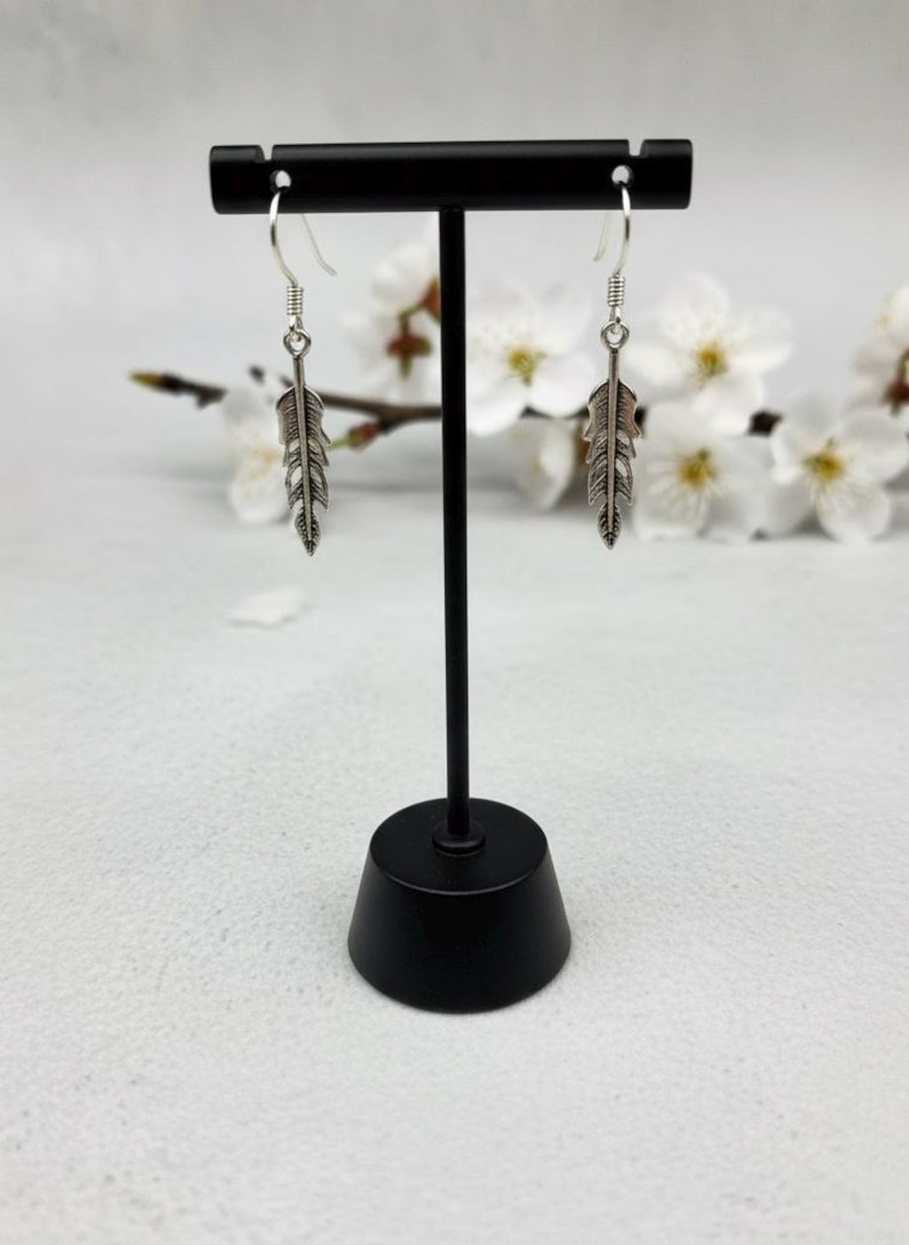 Sterling Silver Feather Dangle Earrings, Boho Minimalist Drop Jewelry