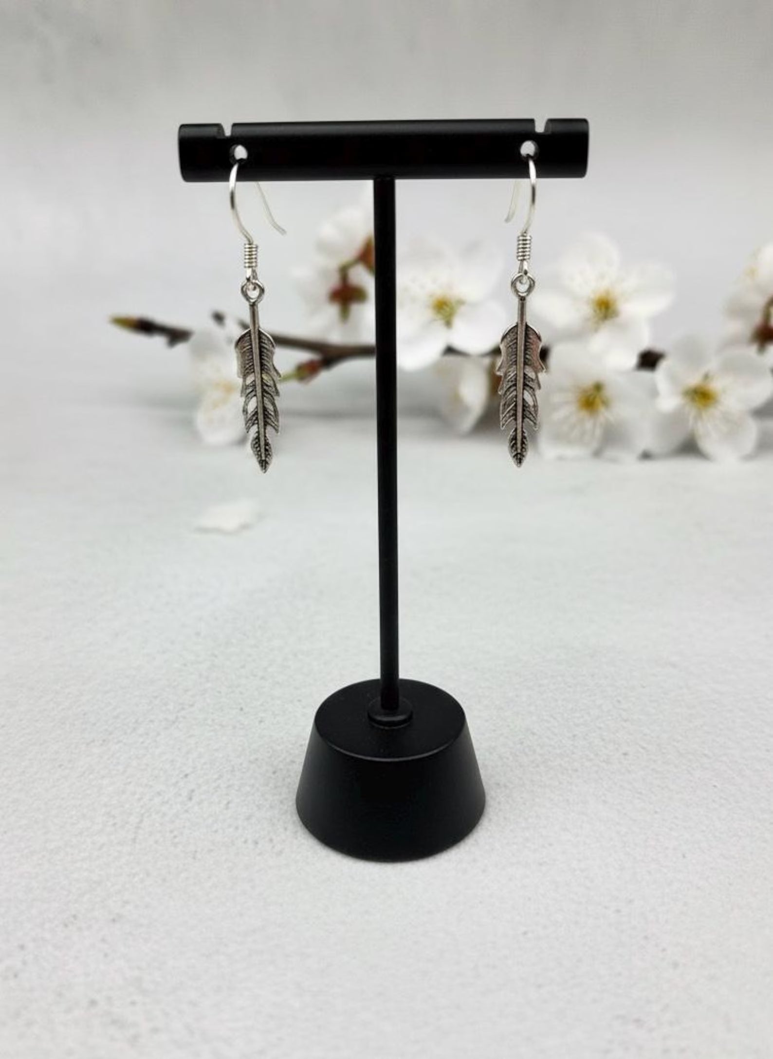 Sterling Silver Feather Dangle Earrings, Boho Minimalist Drop Jewelry