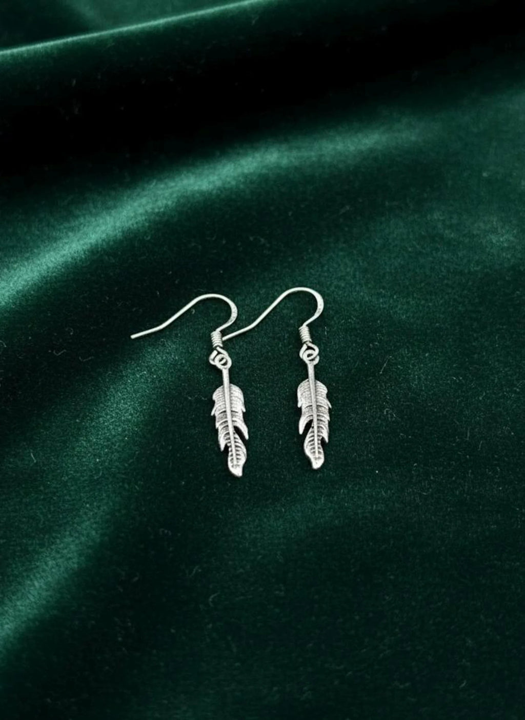 Sterling Silver Feather Dangle Earrings, Boho Minimalist Drop Jewelry