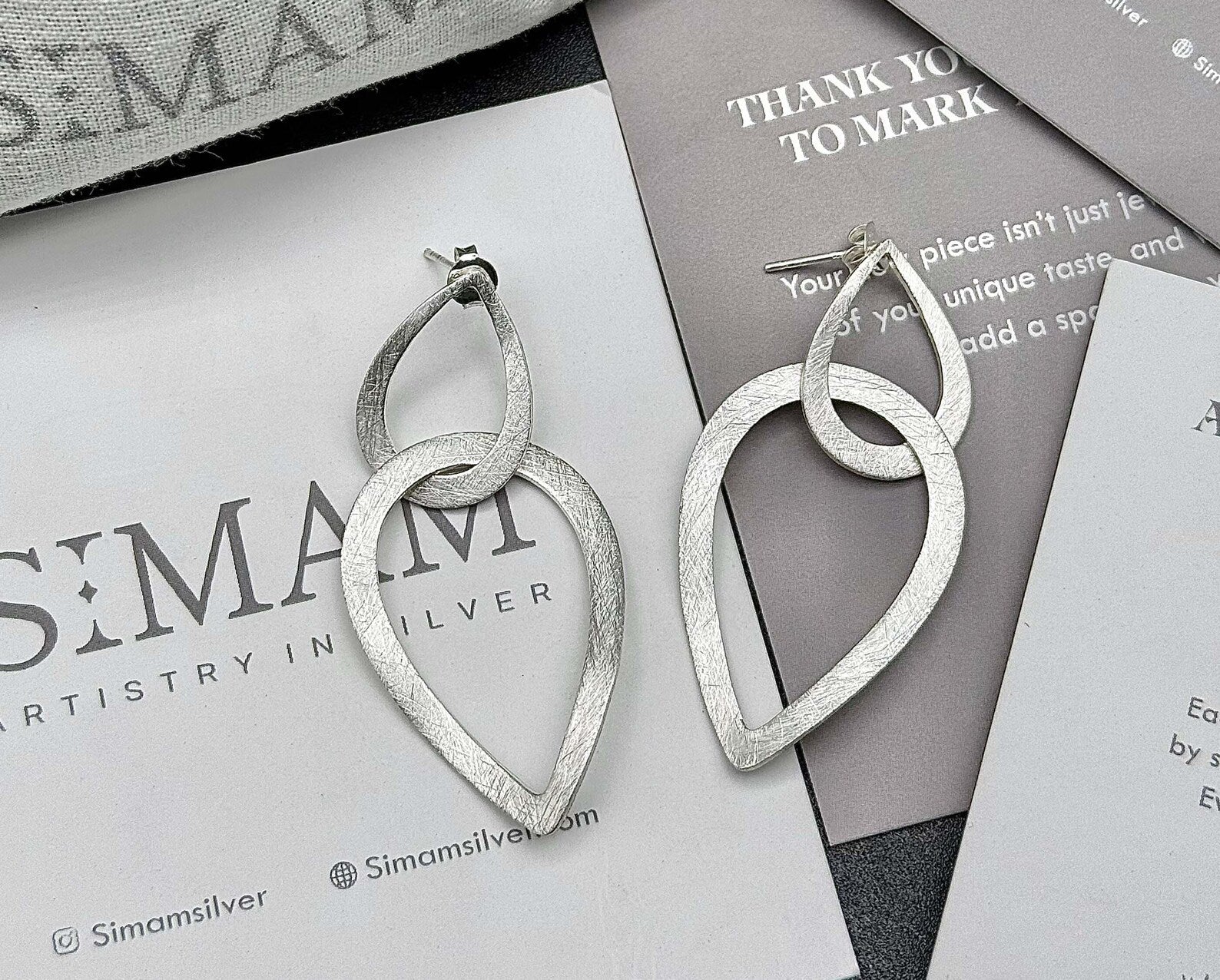 Sterling Silver Geometric Teardrop Earrings, Modern Minimalist Dangle Jewelry