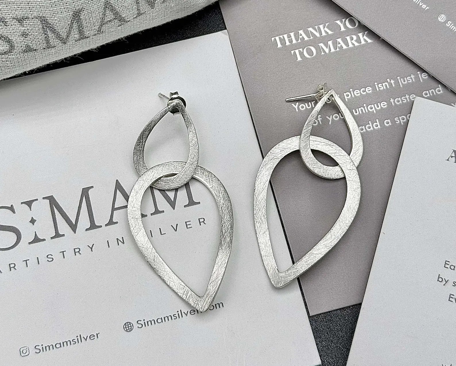 Brushed Silver Teardrop Dangle Earrings | Lightweight Holiday Jewelry