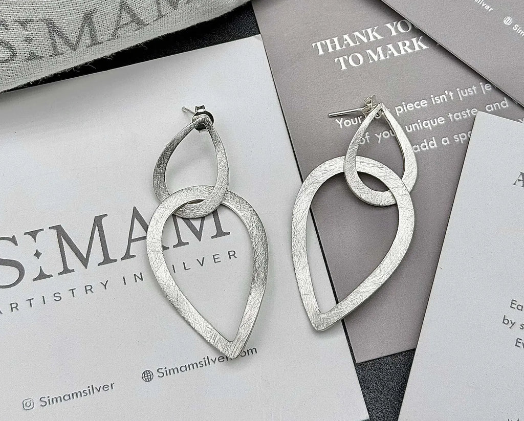 Brushed Silver Teardrop Dangle Earrings | Lightweight Holiday Jewelry