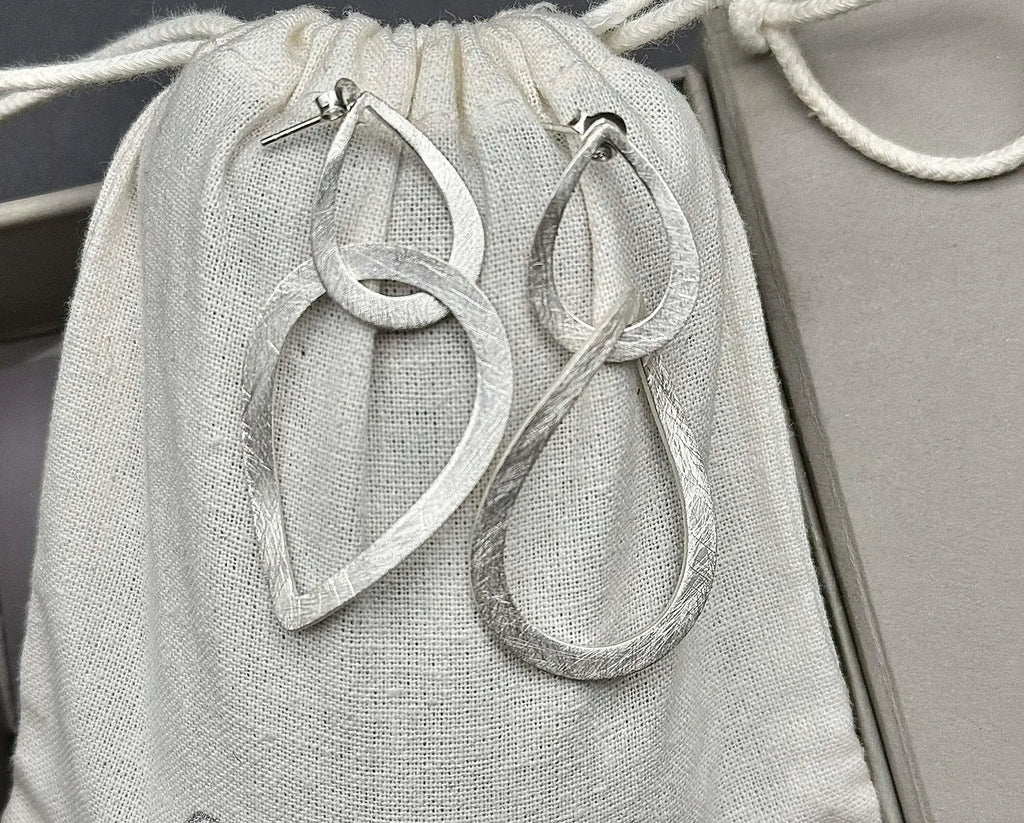 Brushed Silver Teardrop Dangle Earrings | Lightweight Holiday Jewelry