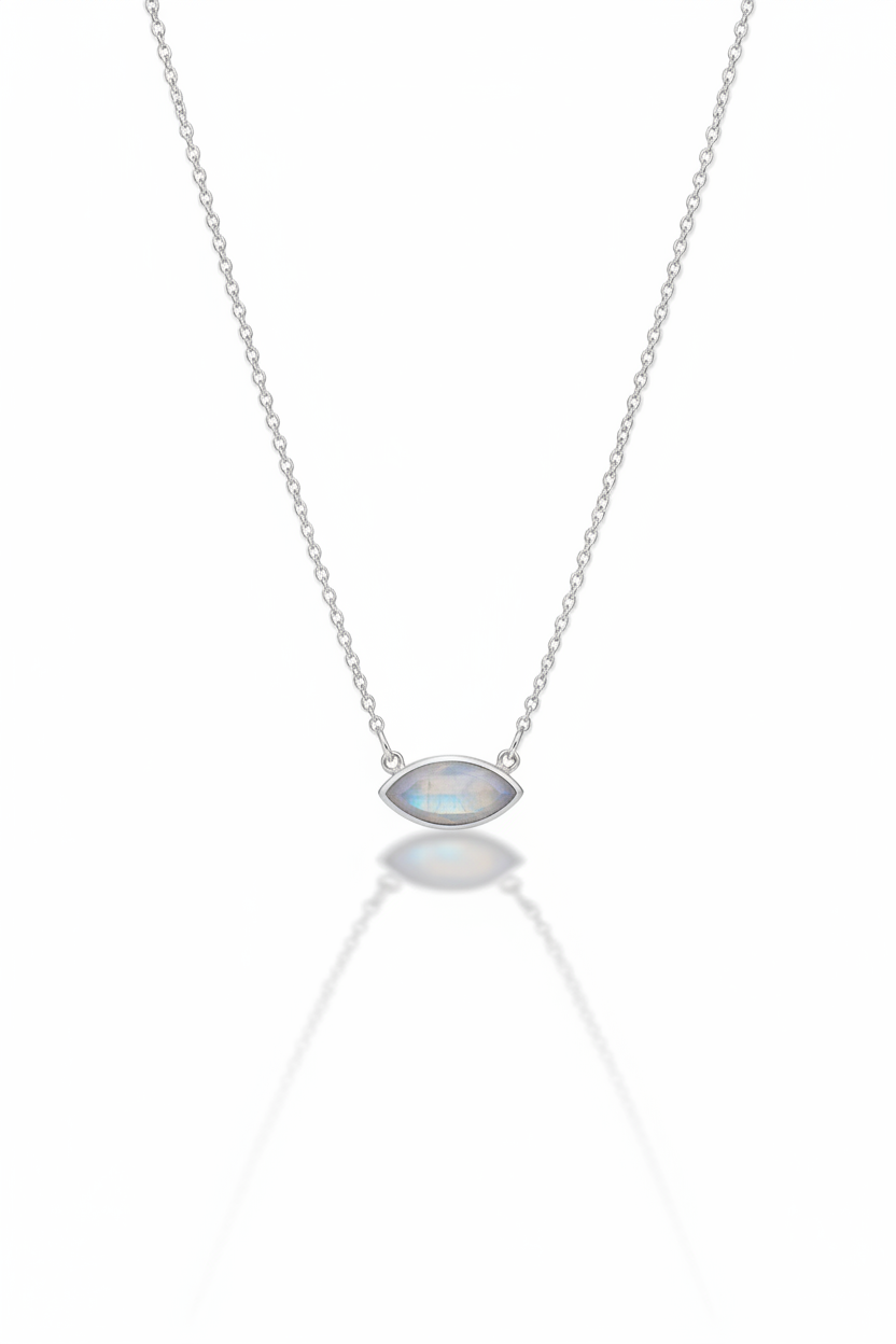 Sterling Silver Moonstone Necklace | Marquise Pendant, Dainty Jewelry