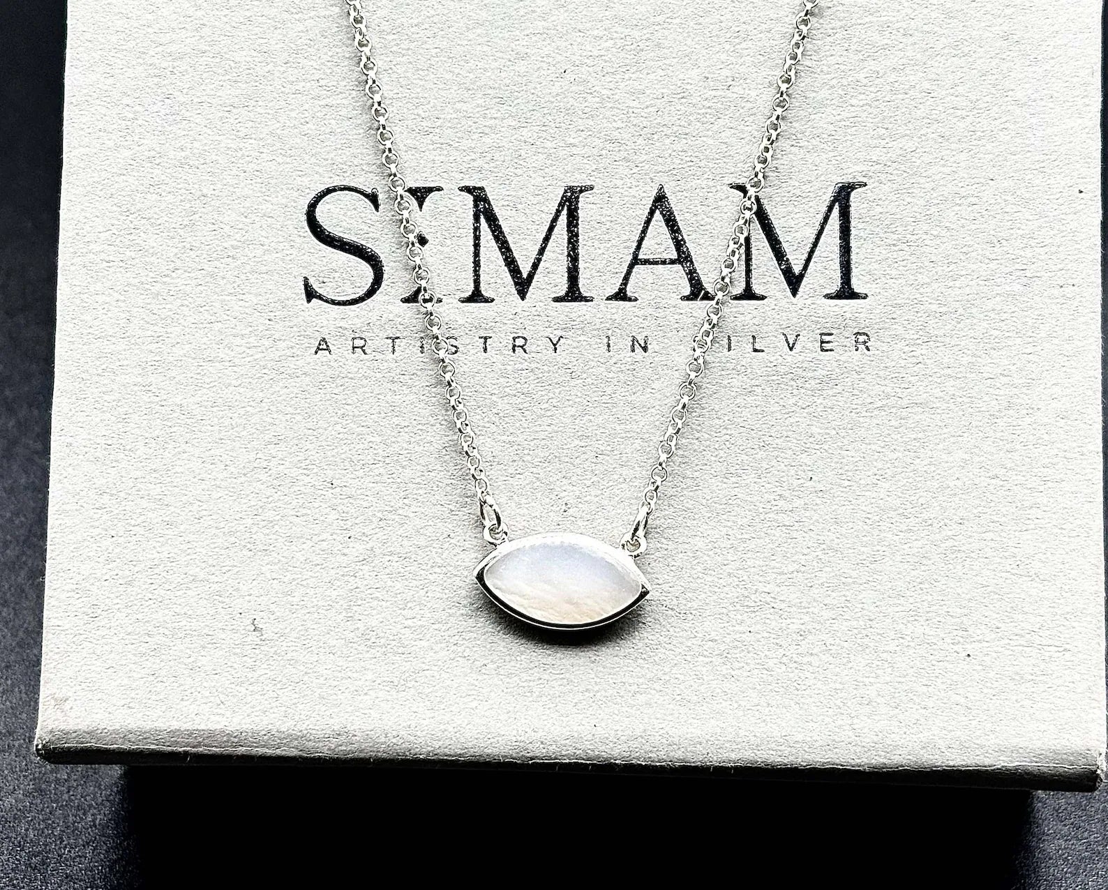 Sterling Silver Moonstone Necklace | Marquise Pendant, Dainty Jewelry