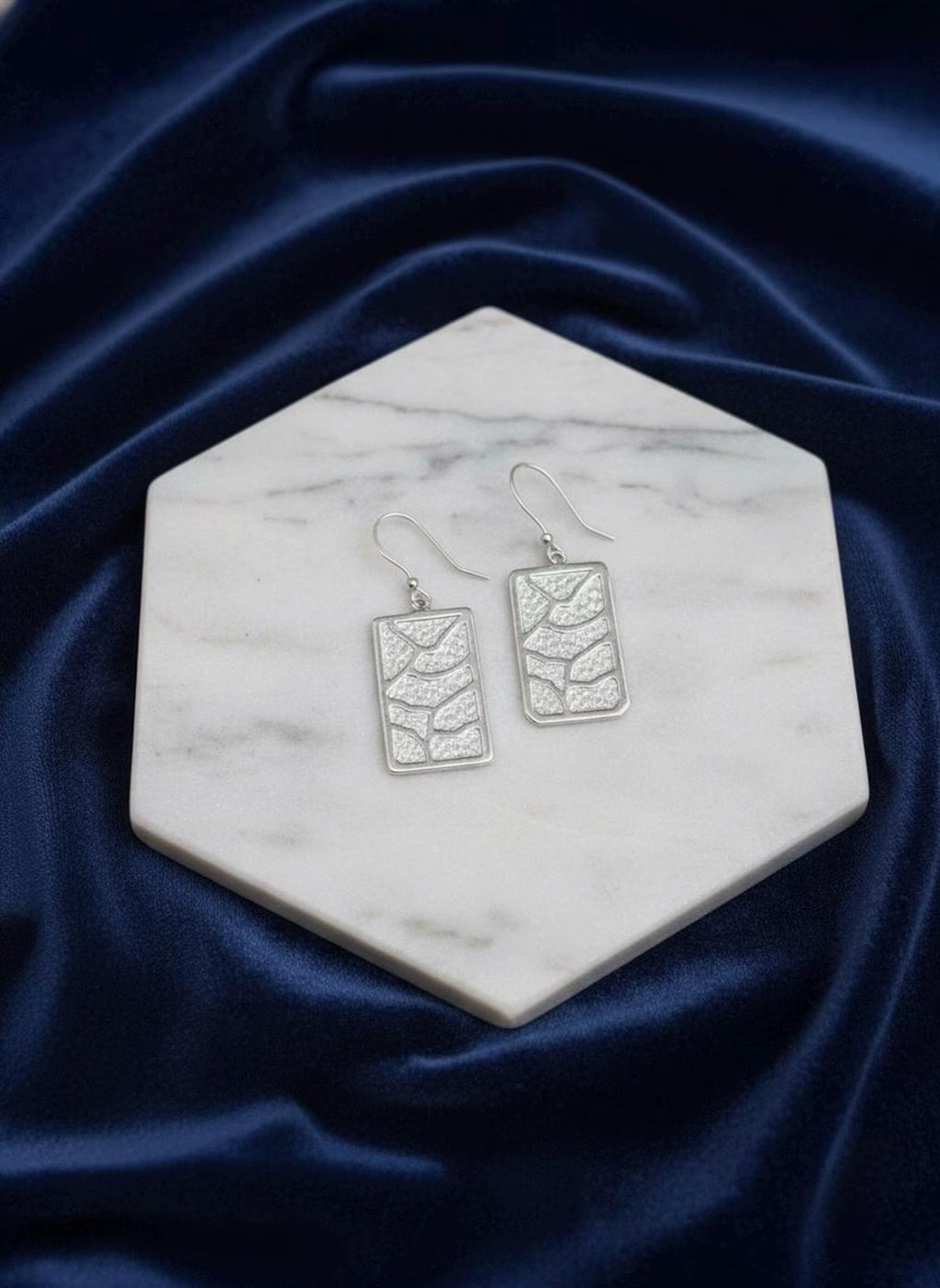 Sterling Silver Pendant Earring Set | Textured Rectangle Jewelry