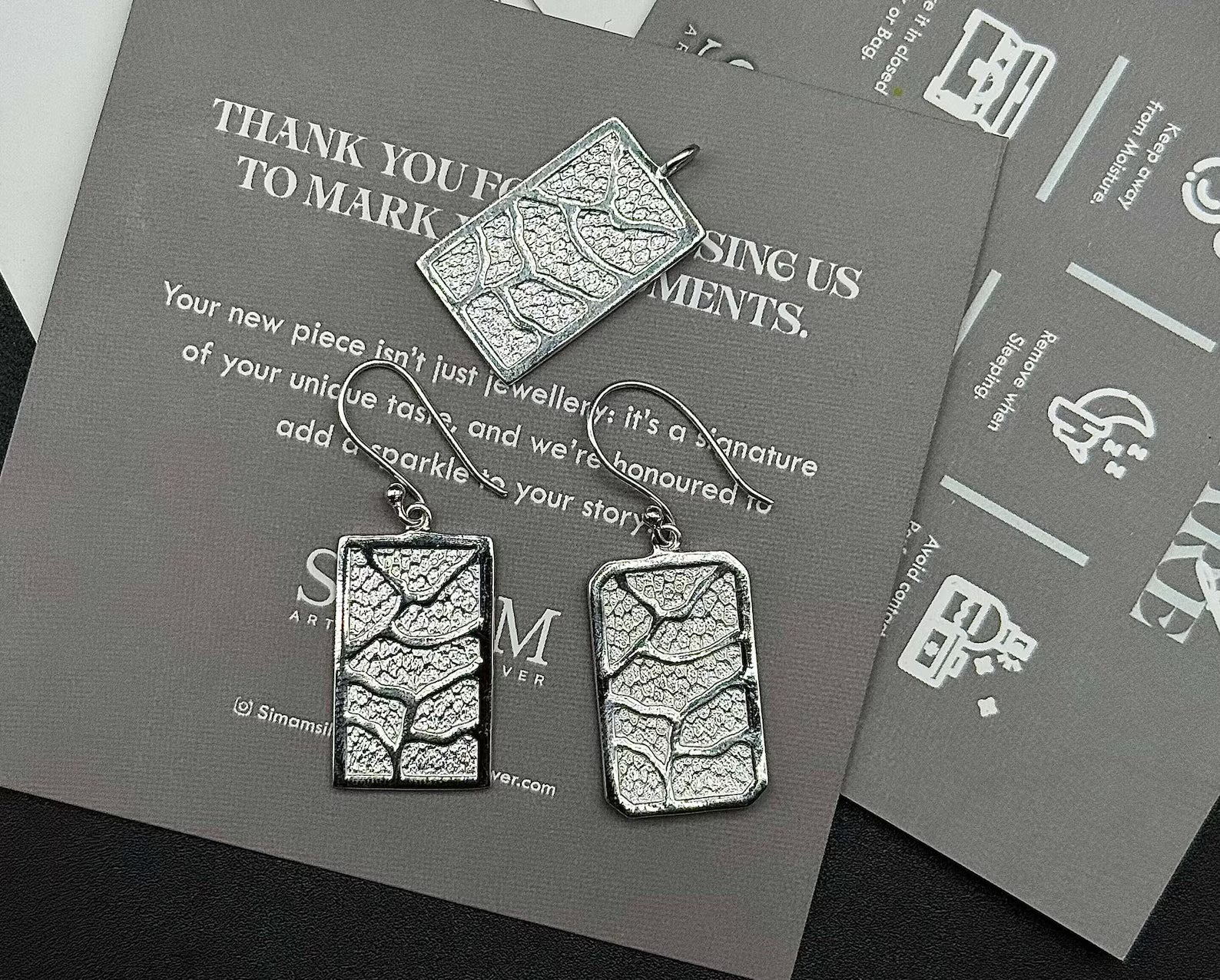 Sterling Silver Pendant Earring Set | Textured Rectangle Jewelry
