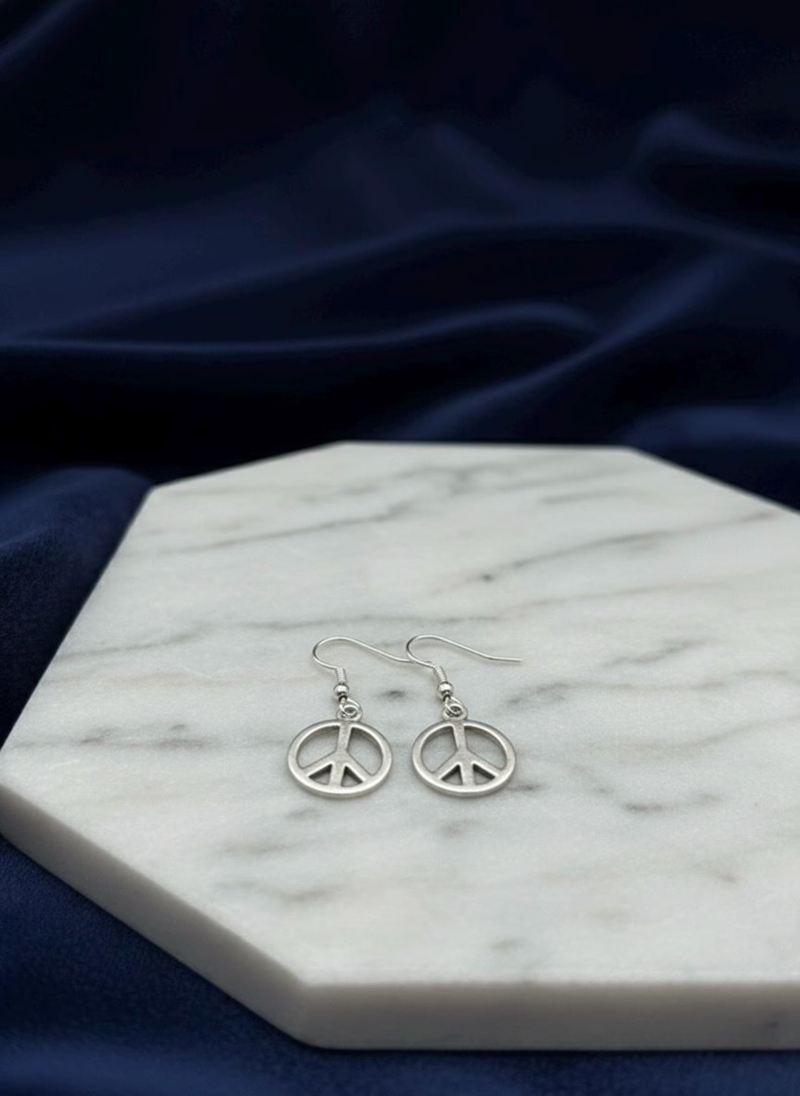 Sterling Silver Peace Sign Jewelry Set | Boho Minimalist Necklace & Earrings
