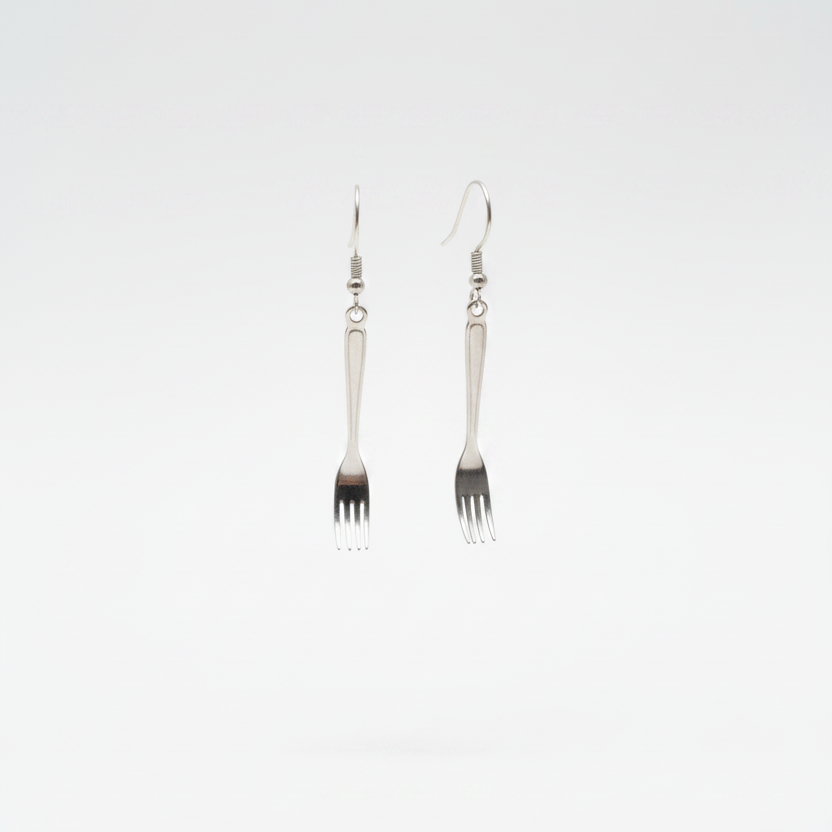 Sterling Silver Fork Jewelry Set | Quirky Dangle Earrings & Pendant