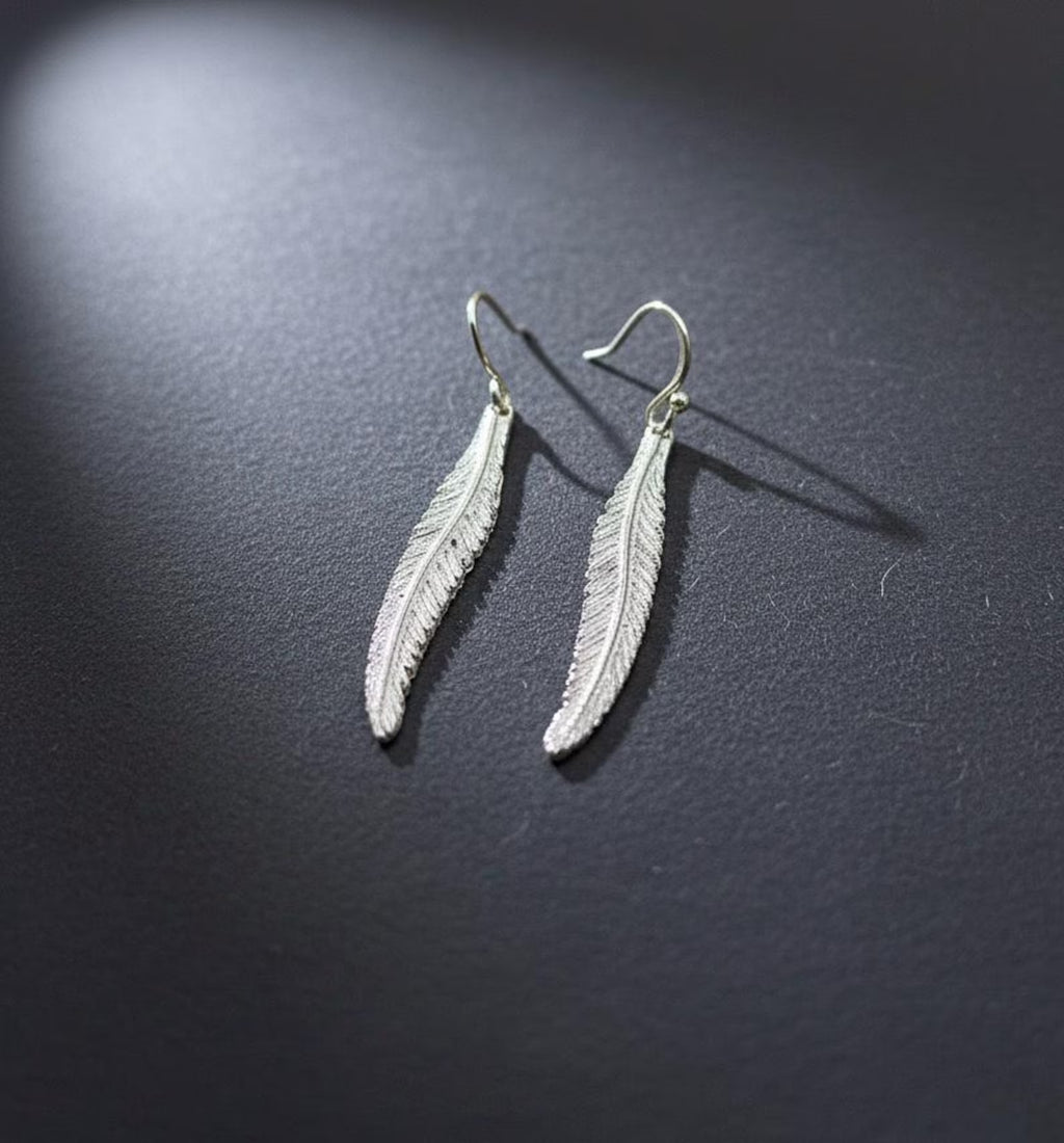 Handmade Silver Feather Earrings, Sterling Silver Dangle Earrings, Boho Gift for Her, Nature Inspired Jewelry, Birthday Gift