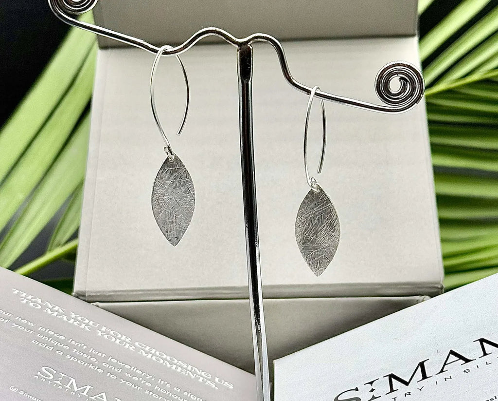 Textured Sterling Silver Leaf Earrings
