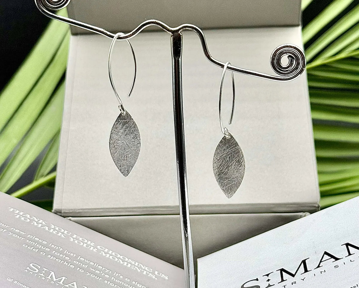 Textured Sterling Silver Leaf Earrings