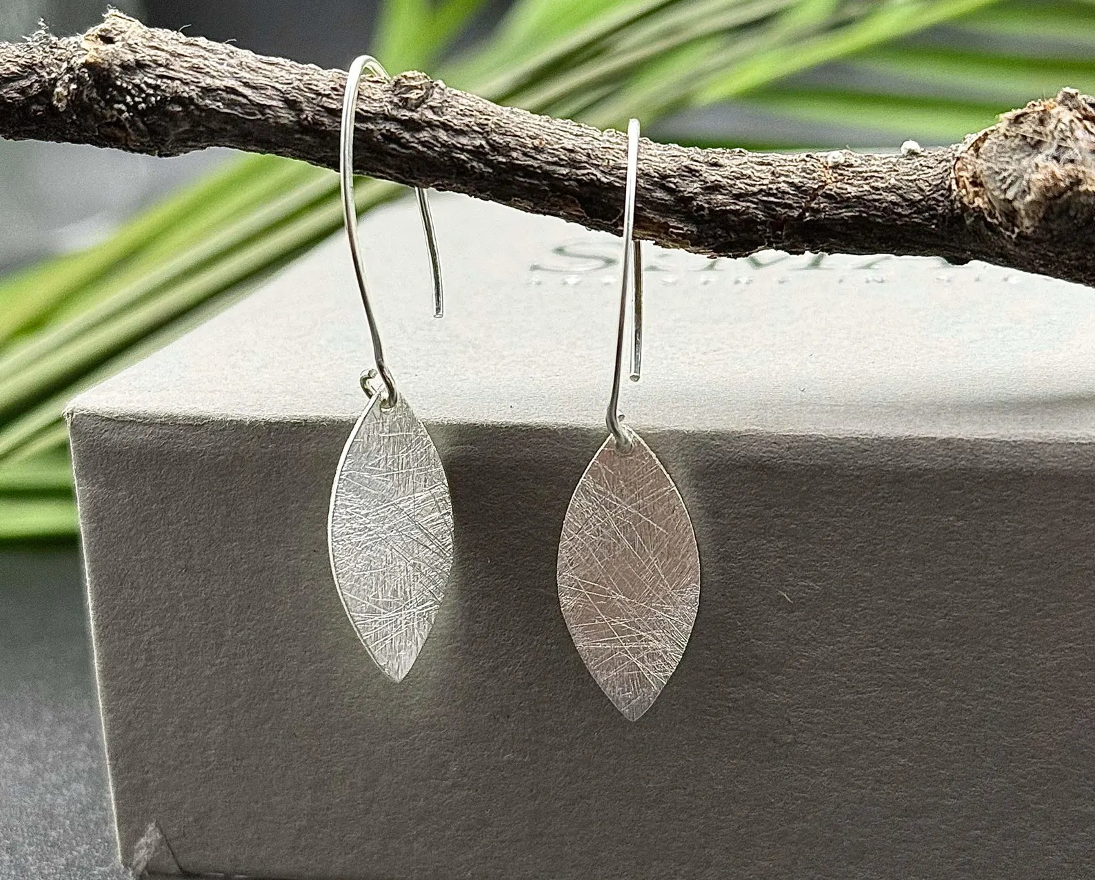 Textured Sterling Silver Leaf Earrings