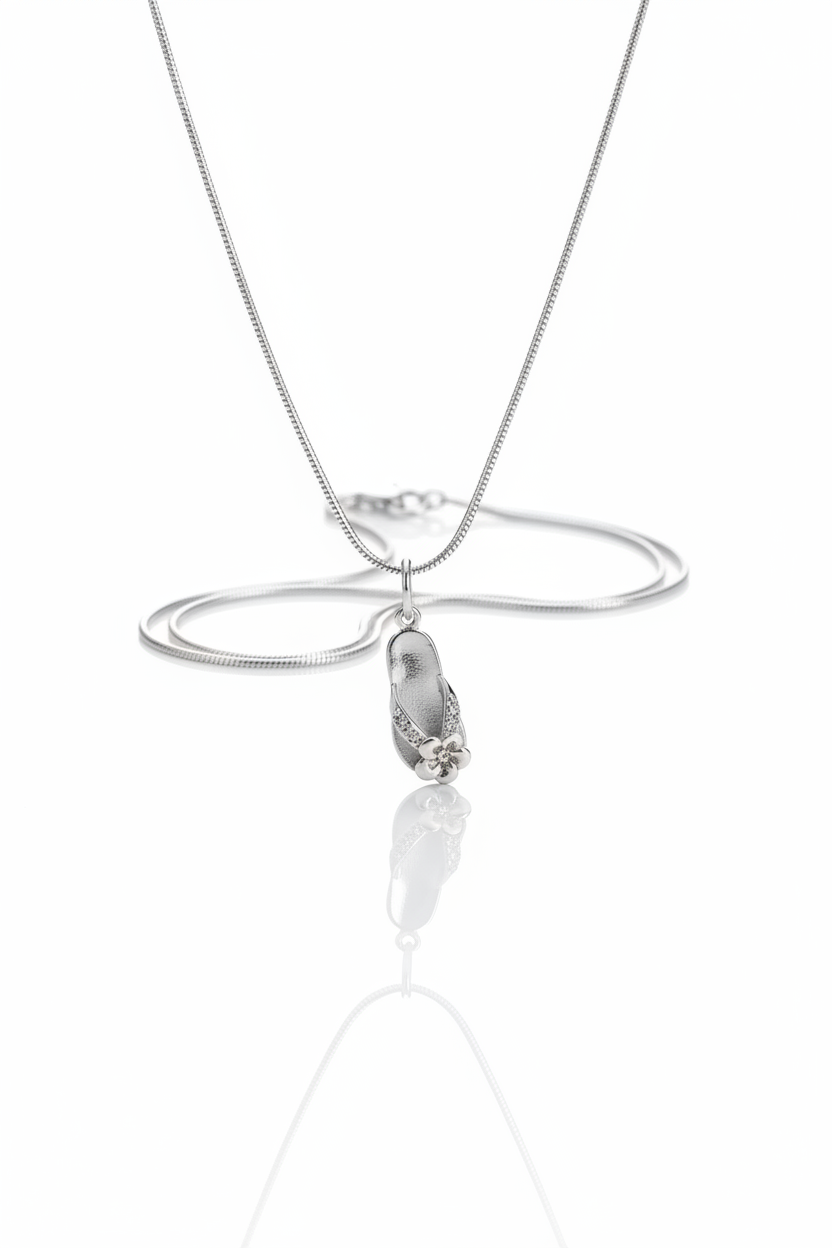 Sterling Silver Flip Flop Necklace – Floral Beach Sandal Pendant