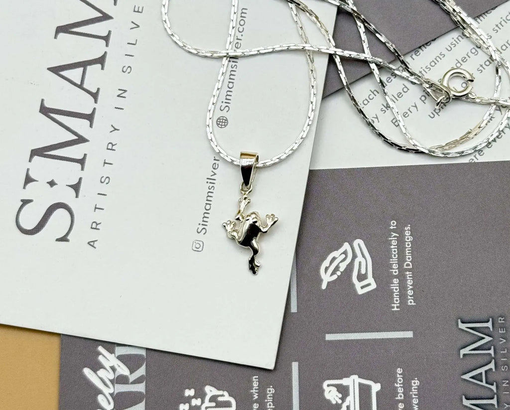 Silver Frog Pendant Necklace | 925 Sterling Silver Animal Charm Jewelry | Cute Frog Necklace for Women & Men | Unique Nature Gift