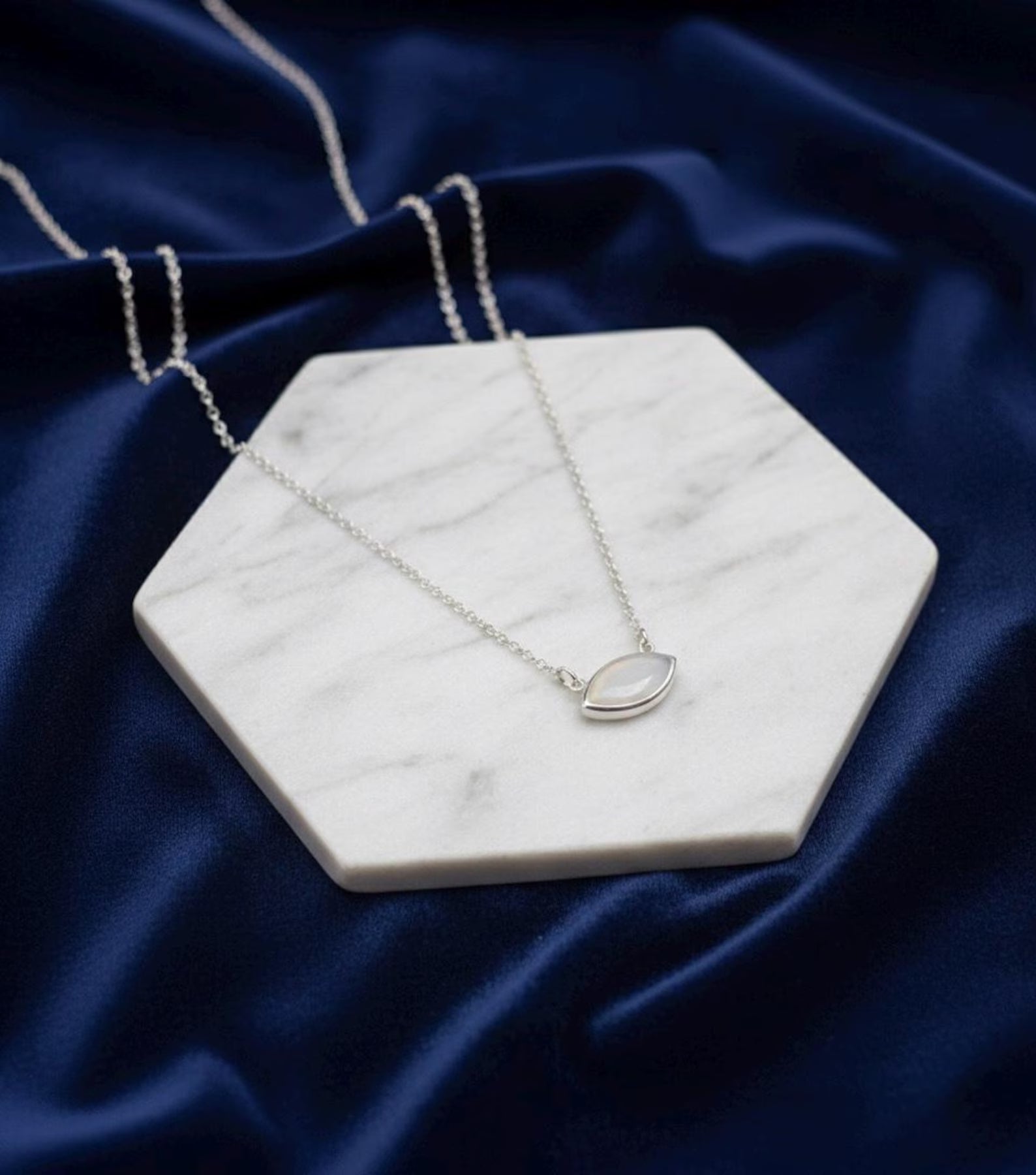 Sterling Silver Moonstone Necklace | Marquise Pendant, Dainty Jewelry