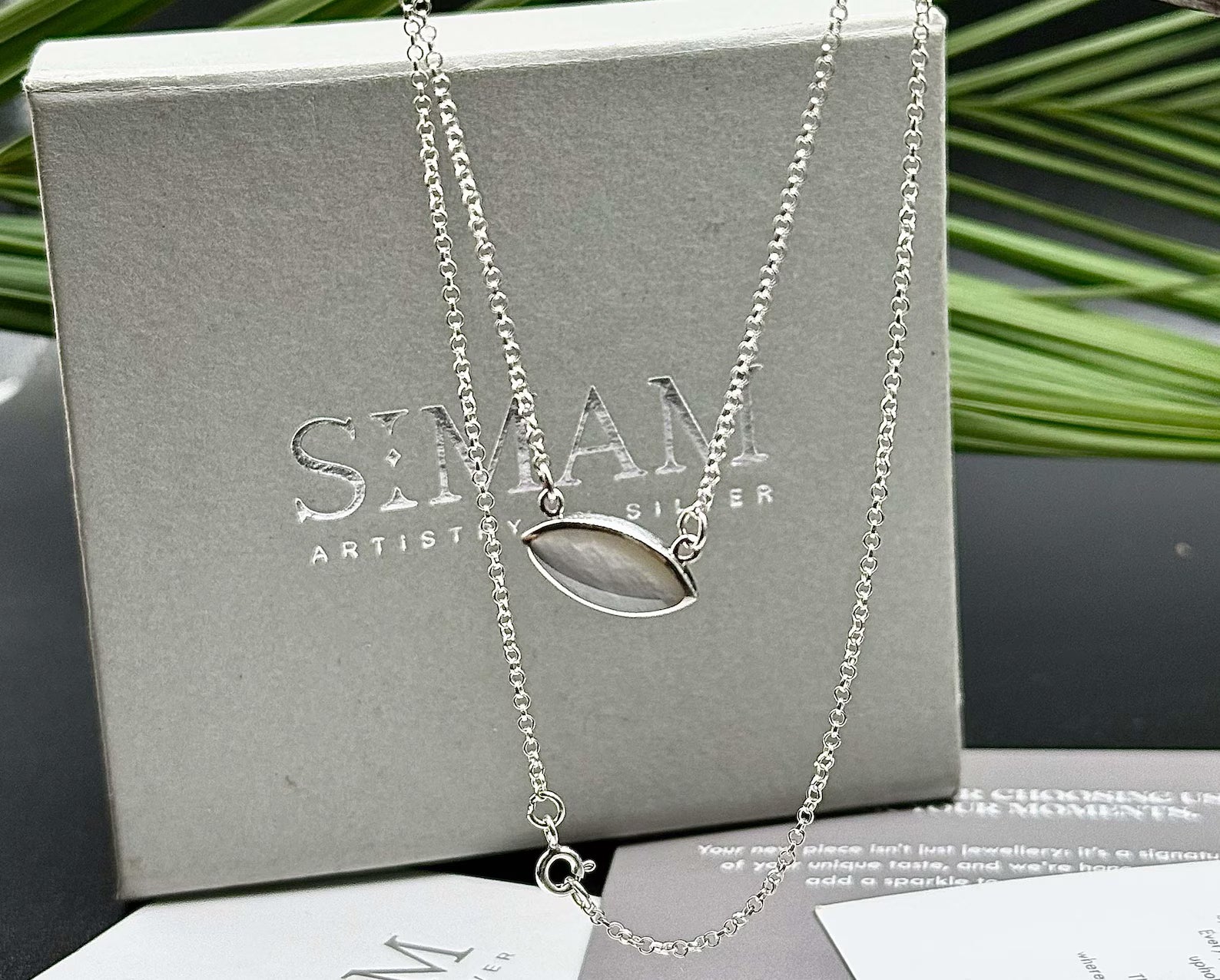 Sterling Silver Moonstone Necklace | Marquise Pendant, Dainty Jewelry