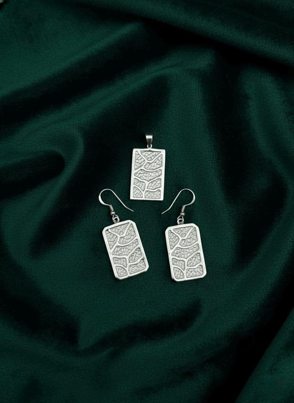 Sterling Silver Pendant Earring Set | Textured Rectangle Jewelry