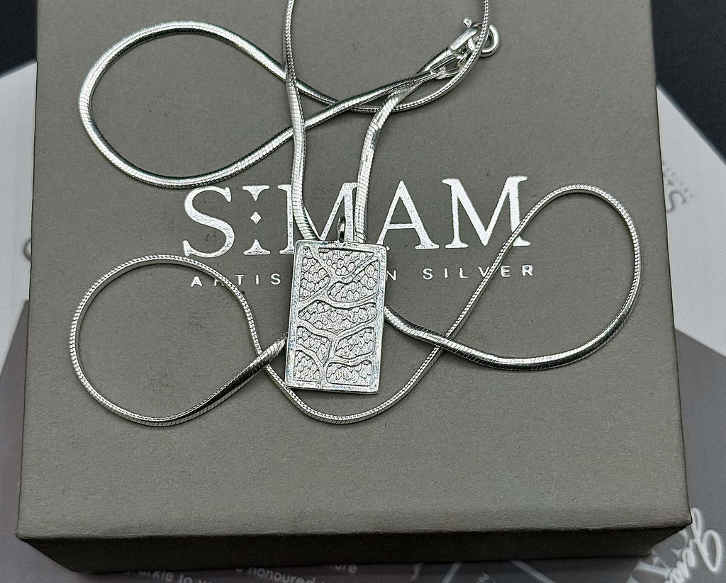 Sterling Silver Pendant Earring Set | Textured Rectangle Jewelry