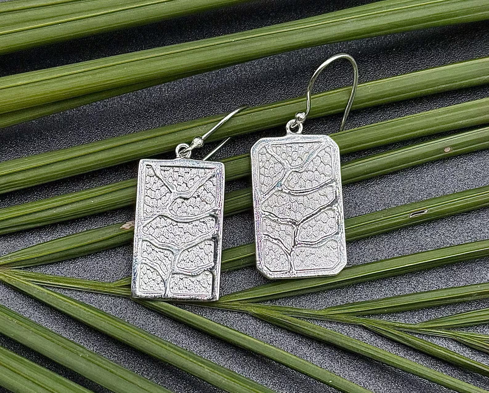 Sterling Silver Pendant Earring Set | Textured Rectangle Jewelry