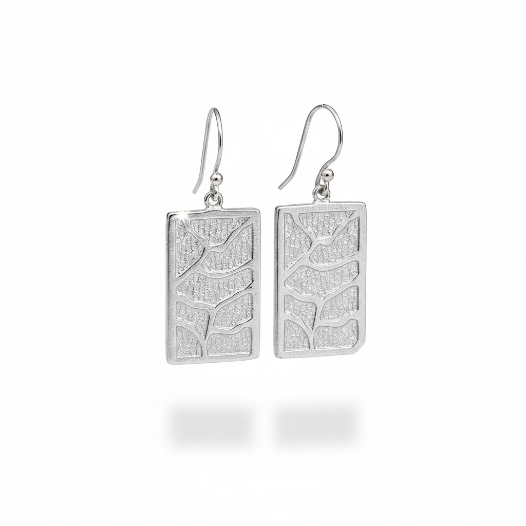 Sterling Silver Pendant Earring Set | Textured Rectangle Jewelry