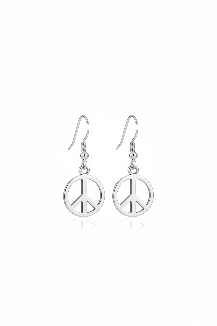 Sterling Silver Peace Sign Jewelry Set | Boho Minimalist Necklace & Earrings