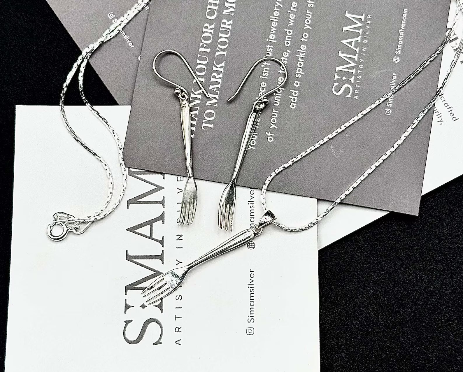 Sterling Silver Fork Jewelry Set | Quirky Dangle Earrings & Pendant