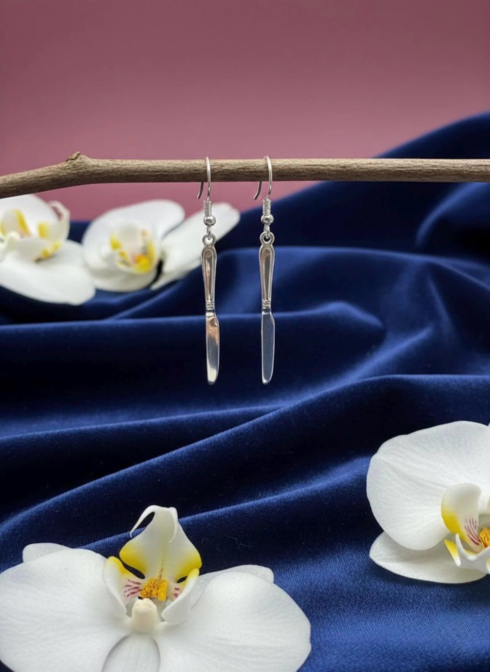 Knife Pendant Necklace & Dangle Earrings Set | Minimalist Silver Jewelry