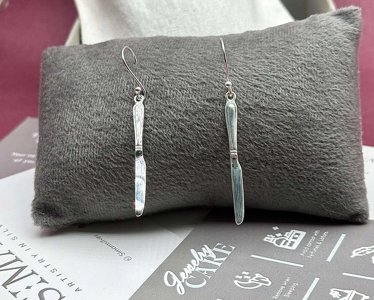 Knife Pendant Necklace & Dangle Earrings Set | Minimalist Silver Jewelry